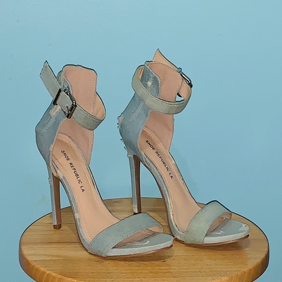 Shoe Republic LA Shoes - Distressed Denim High Heel Dress Sandal
